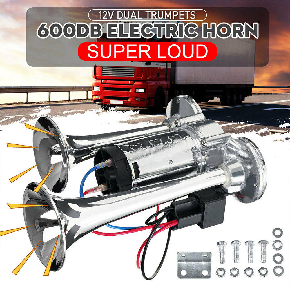 600DB 12V Dual Trumpets Super Loud Car Electric Horn Truck Boat Train Speaker