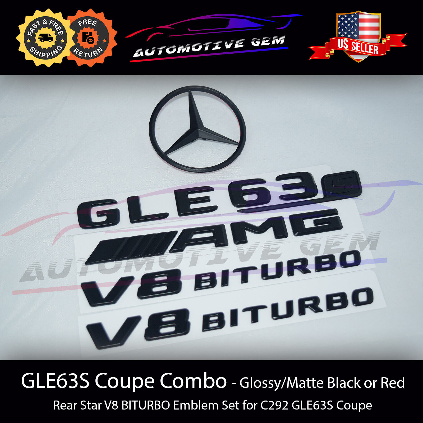 GLE63S COUPE AMG V8 BITURBO Rear Star Emblem Black Badge Combo Mercede C292 W166