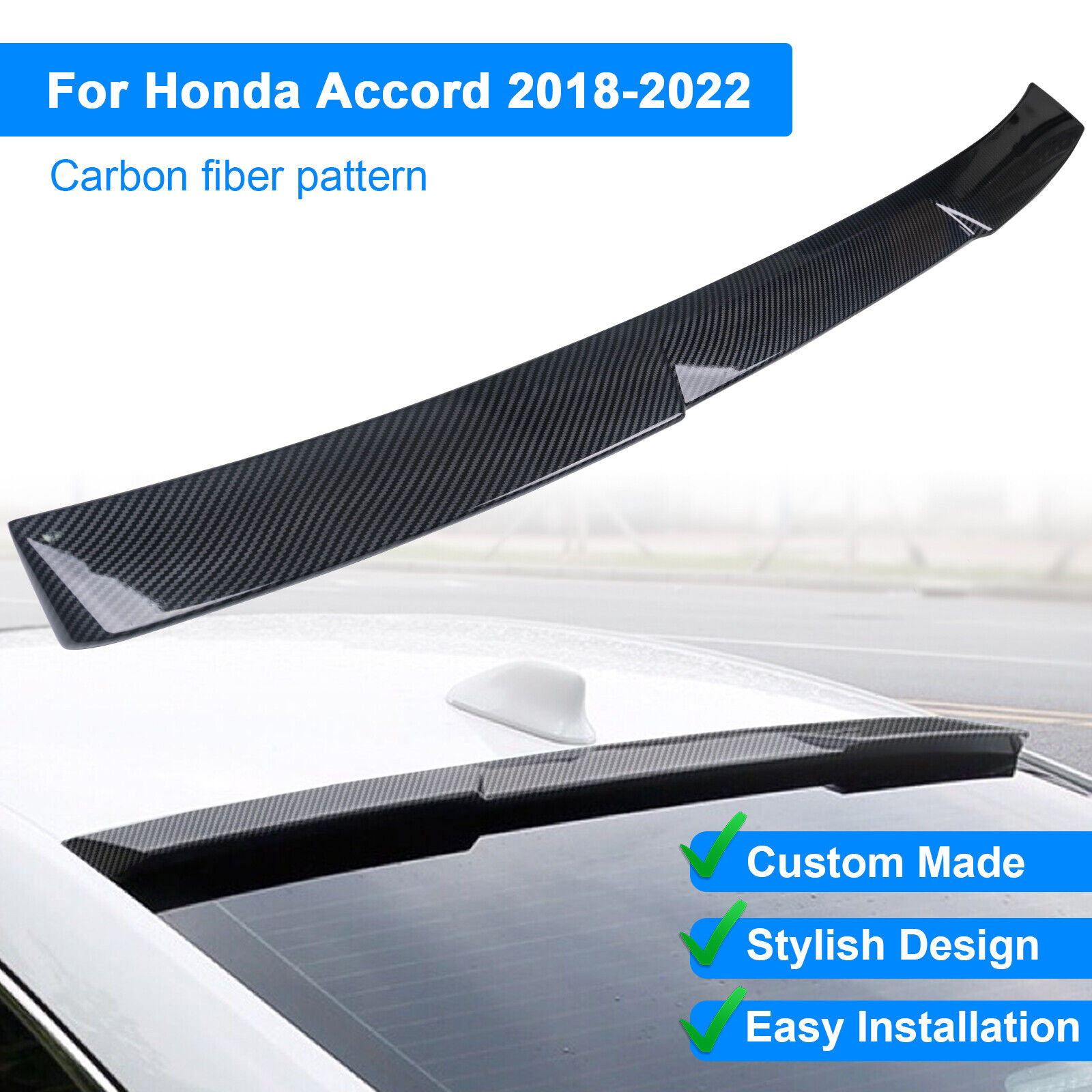Carbon Fiber Window Roof Spoiler Wing Fit For Honda Accord 2018-2022 JDM Style
