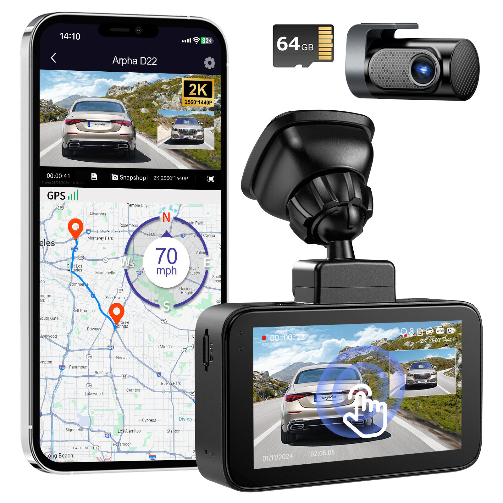 4K Dash Cam Front Rear Car DVD 2K 1080P WiFi GPS Voice Control WDR Parking Mode