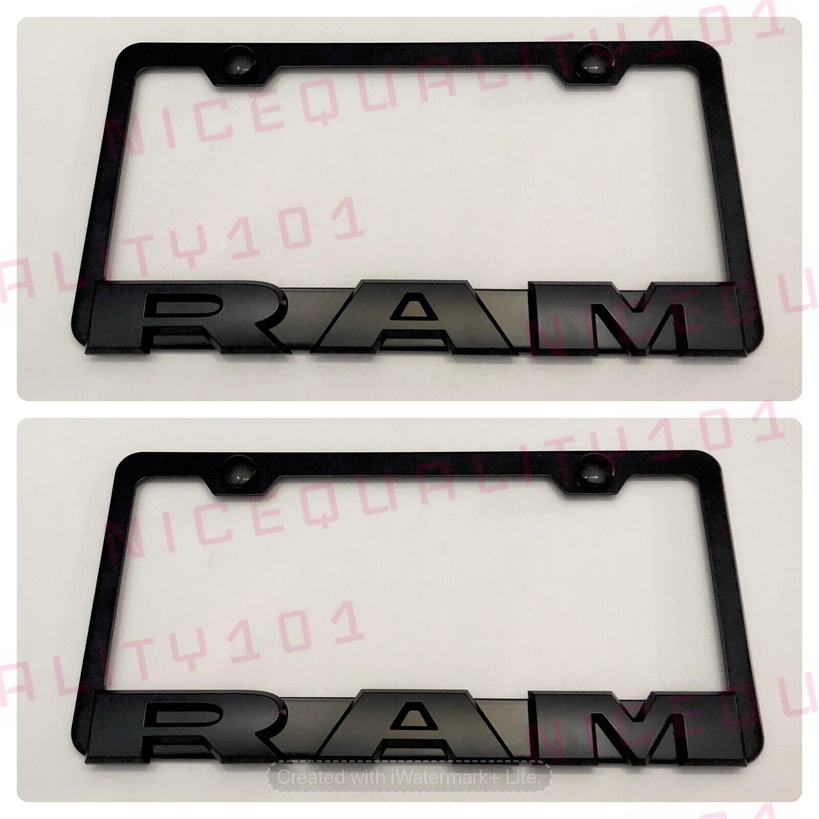 2X 3D RAM Letter Stainless Steel Black Finished License Plate Frame Holder