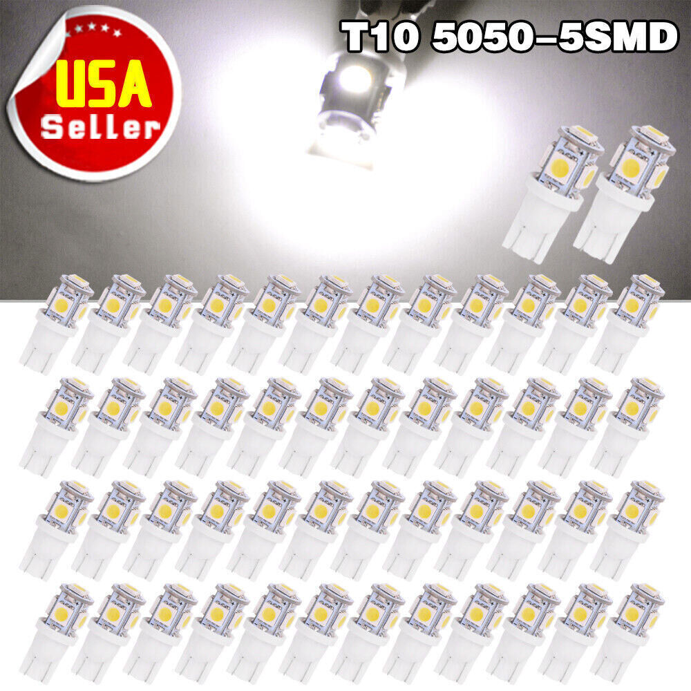 50Pcs Super White T10 Wedge 5-SMD 5050 LED Light bulbs W5W 2825 158 192 168 194*