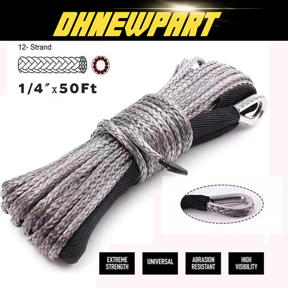10000LB Synthetic Winch Rope Line Recovery Cable ATV UTV w/ Sheath 1/4\