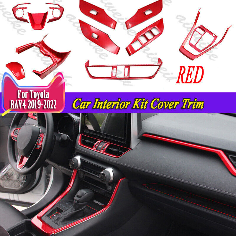 12PCS Red Style ABS Car Interior Kit Cover Trim Fit For Toyota RAV4 2019-2023