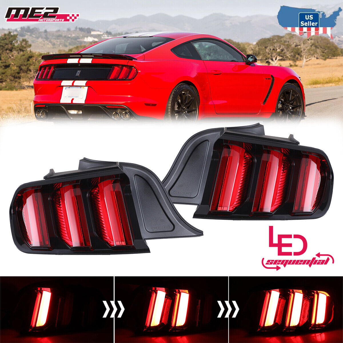 Euro Style For 2015-2023 Ford Mustang LED Tail Lights Sequential Signal Red Lamp
