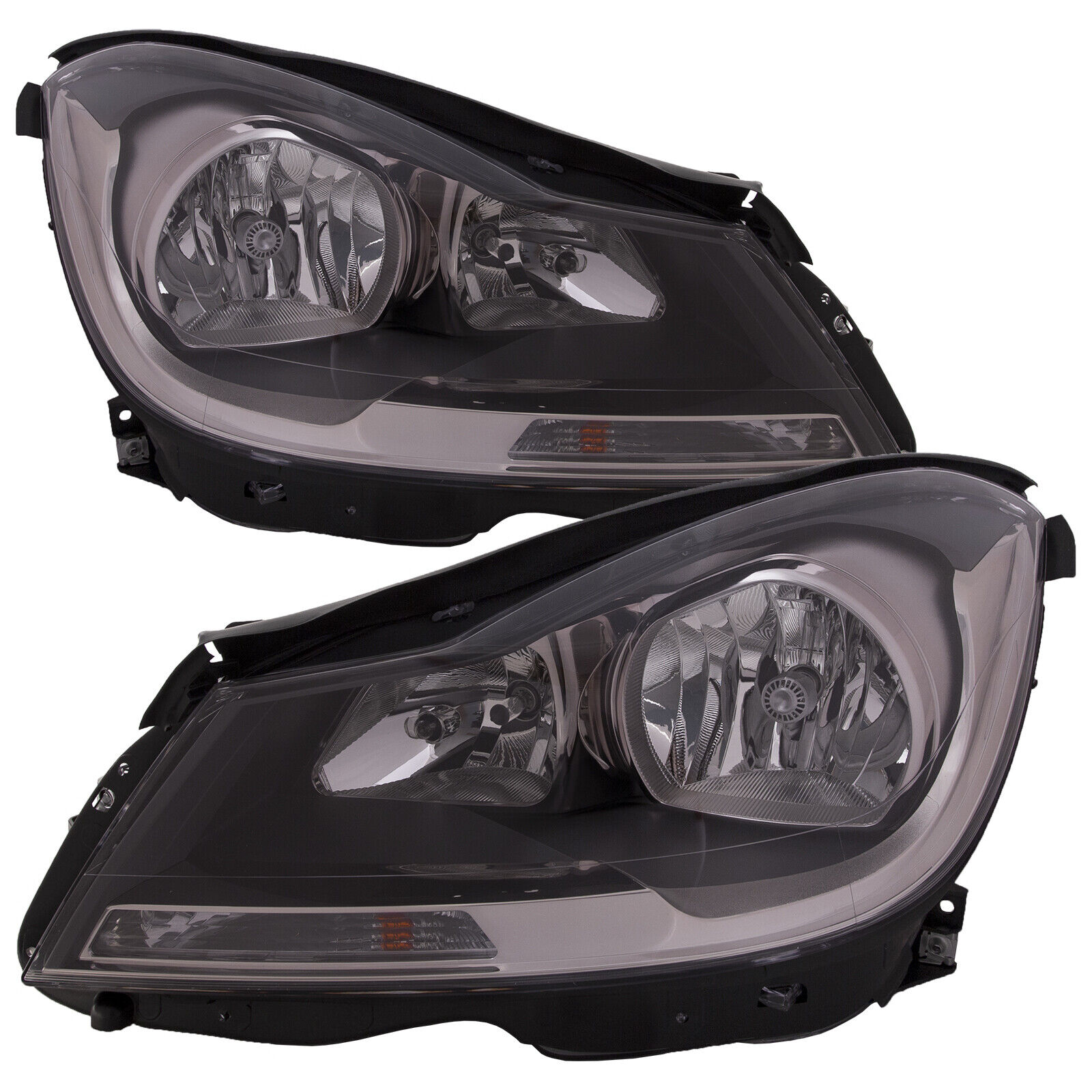 Headlights Black CAPA Left Right Pair For 12-15 Mercedes-Benz C Class AMG