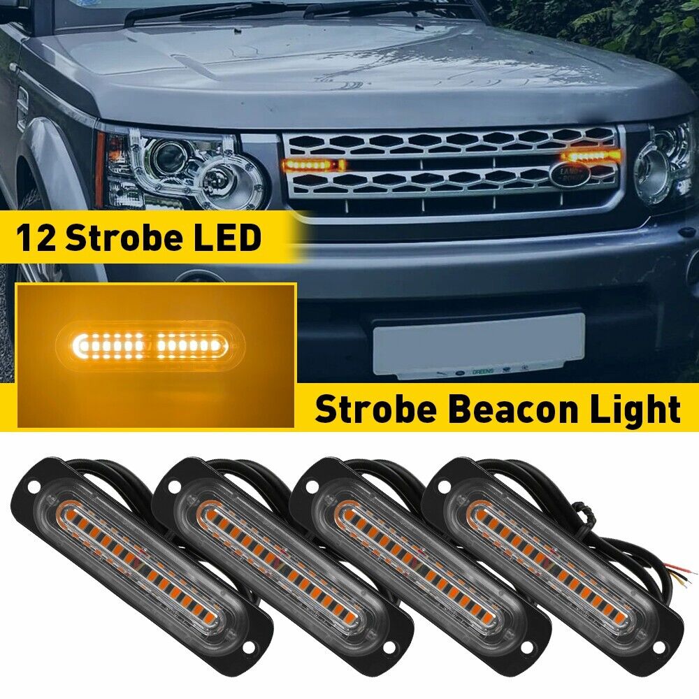 4PCS 12 LED Strobe Light Bar Car Truck Flashing Bright Hazard Beacon Amber US