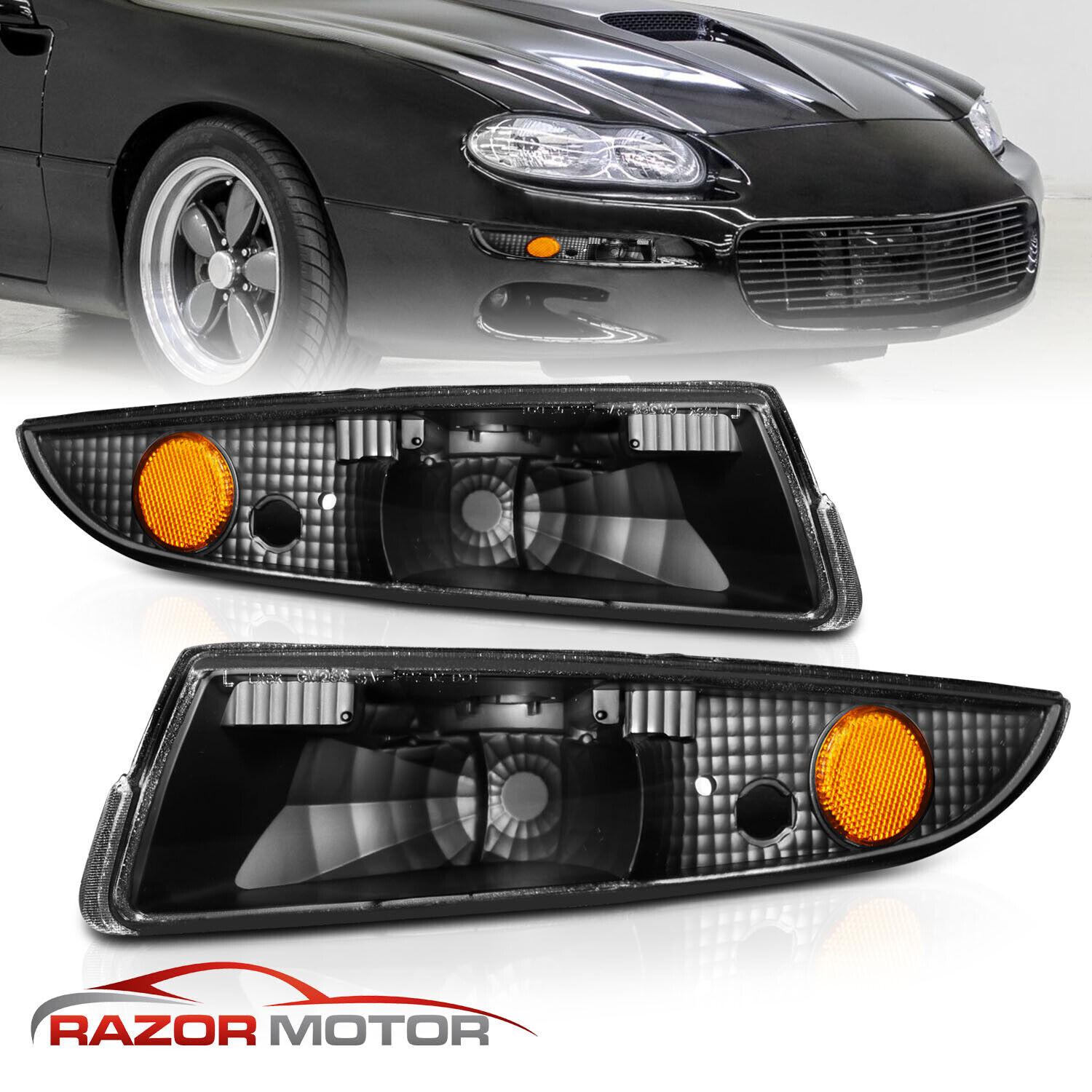 93-02 For Chevy Camaro Z28/RS/Indianapolis/Base Black Bumper Amber Signal Lights
