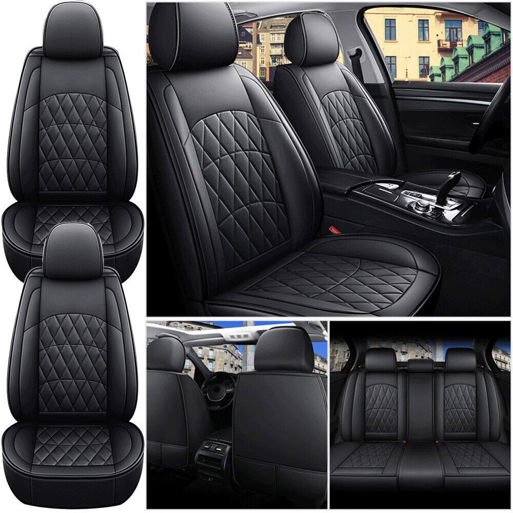 Full Set 5-Seats Universal PU Leather Car Seat Covers Front Rear Protect Cushion