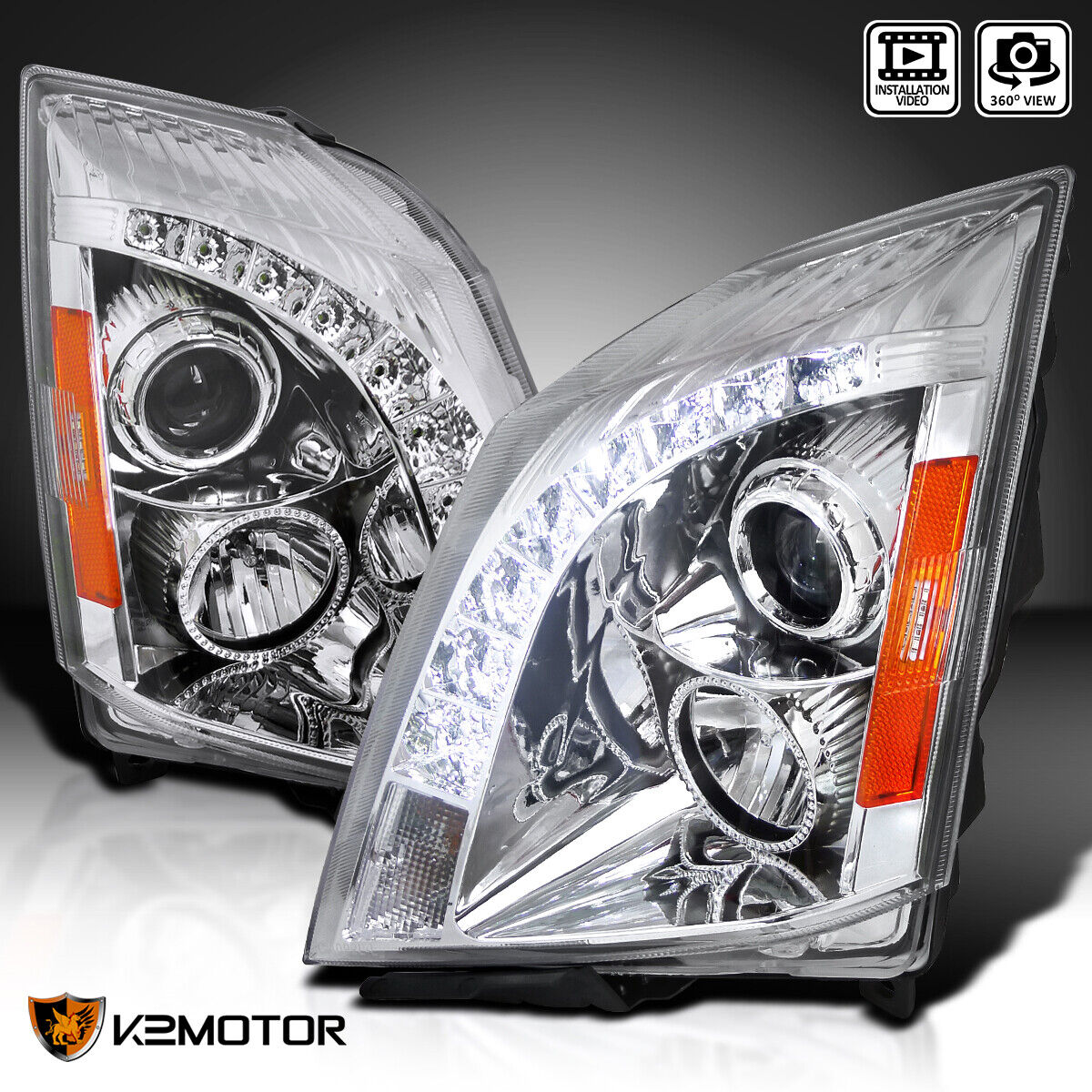 Fits 2008-2014 Cadillac CTS LED Strip Projector Headlights Lamp Left+Right 08-14