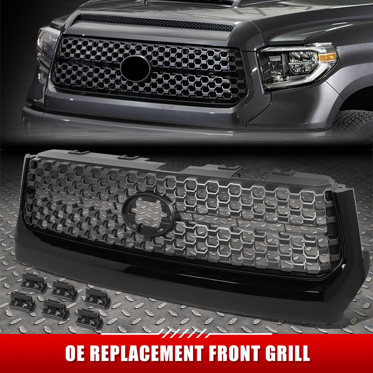 [Honeycomb Mesh] For 18-21 Toyota Tundra OE Style Front Grille w/ Badge Slot