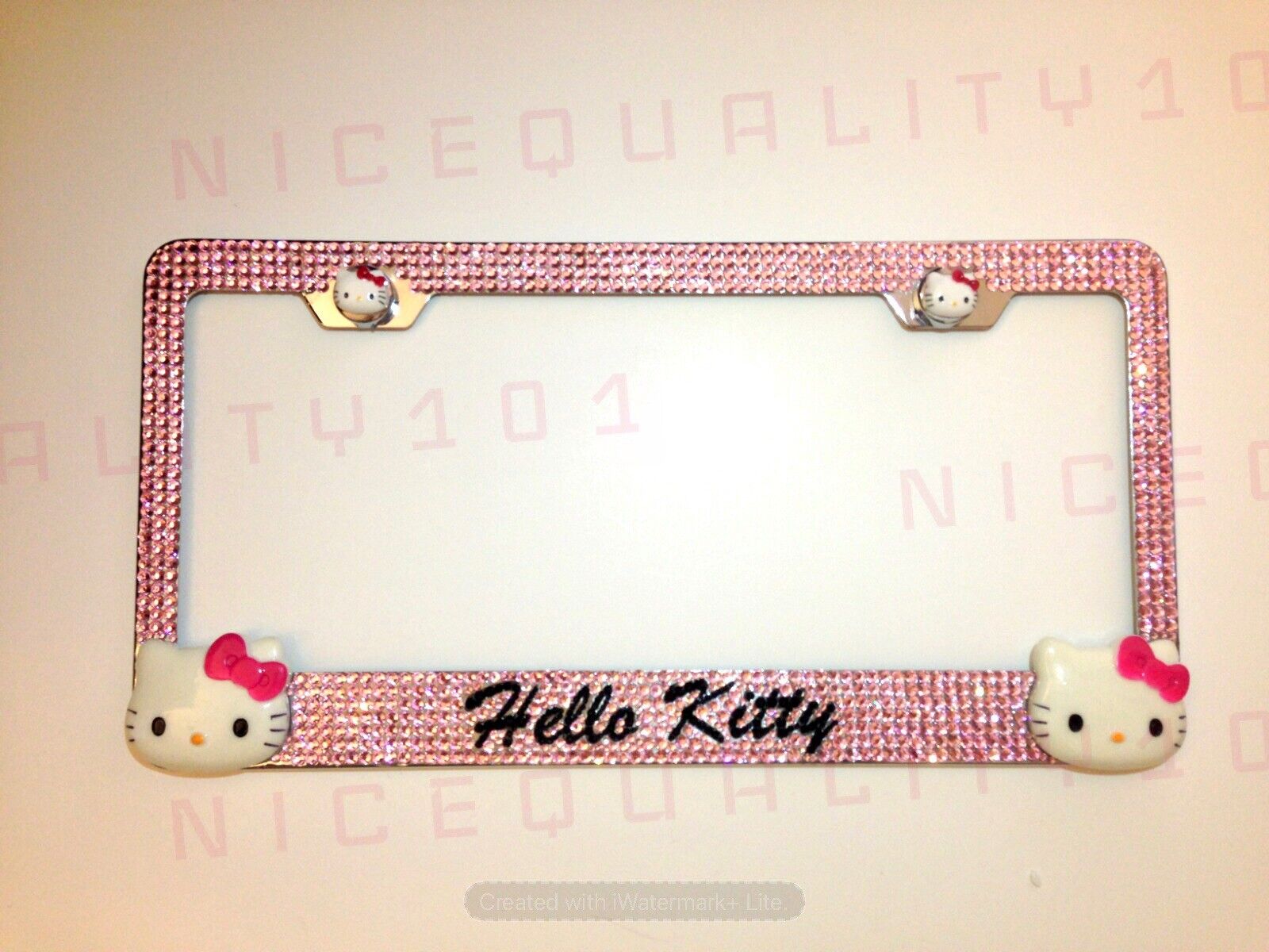 Hello Kitty License Plate Frame Holder Made with Swarovski Crystals