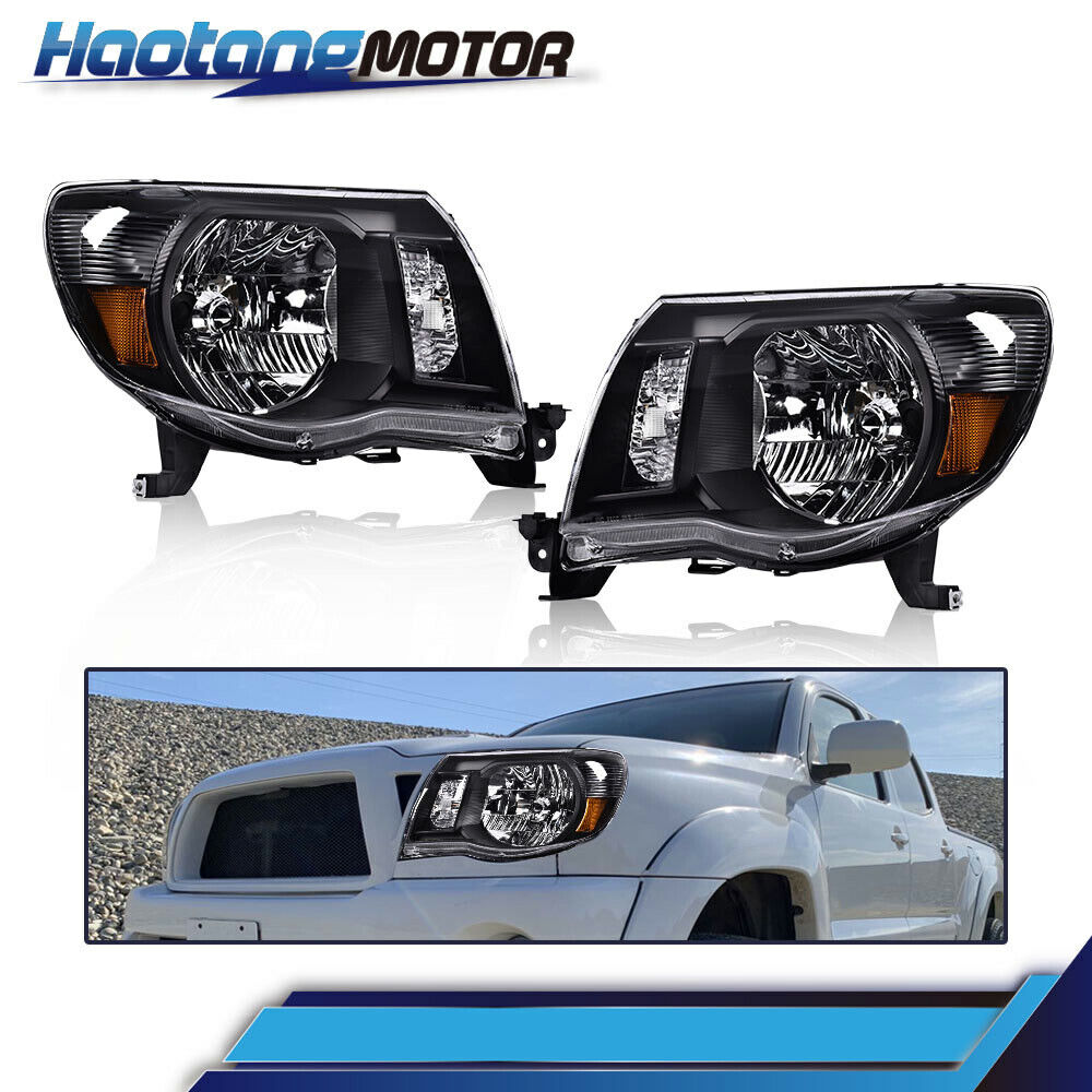Fit For 2005-2011 Toyota Tacoma Black Headlights Headlamps Driver & Passenger