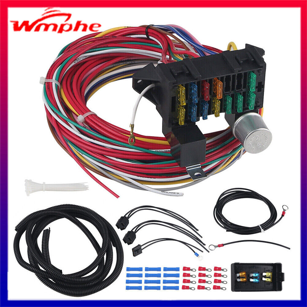 Universal Wire 12 Circuit Wiring Harness For Chevy Mopar Ford Street Hot Rod
