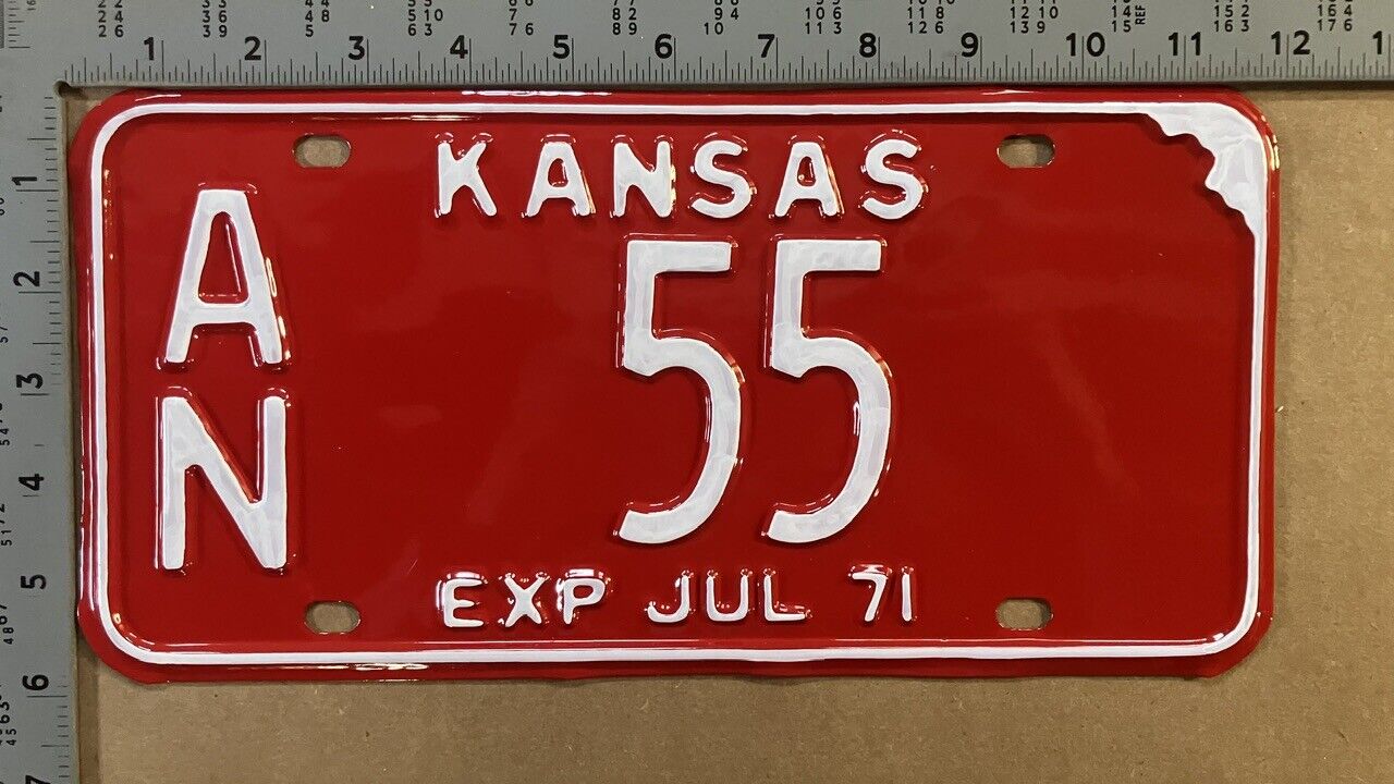 1971 Kansas license plate AN 55 YOM DMV Anderson I CAN\'T DRIVE FIFTY FIVE 16287