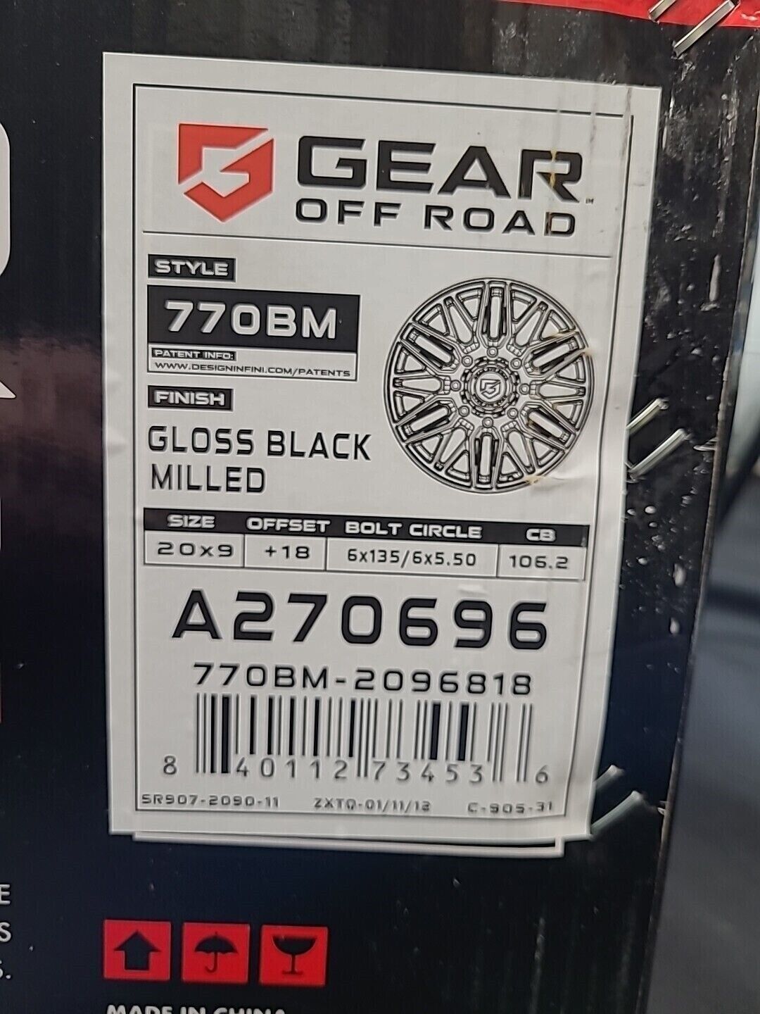 Gear Off Road A270696-770BM 20x9 GLOSS BLACK MILLED WHEEL
