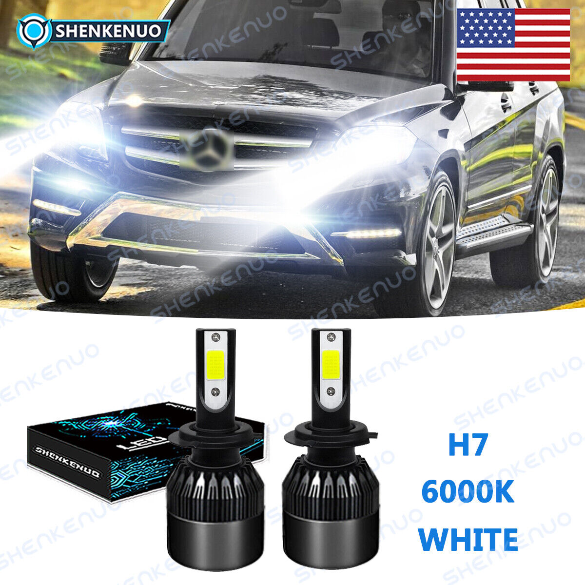 For Mercedes-Benz GLK350 2010-2015 High&Low Beam H7 LED Headlight Bulbs 6000K
