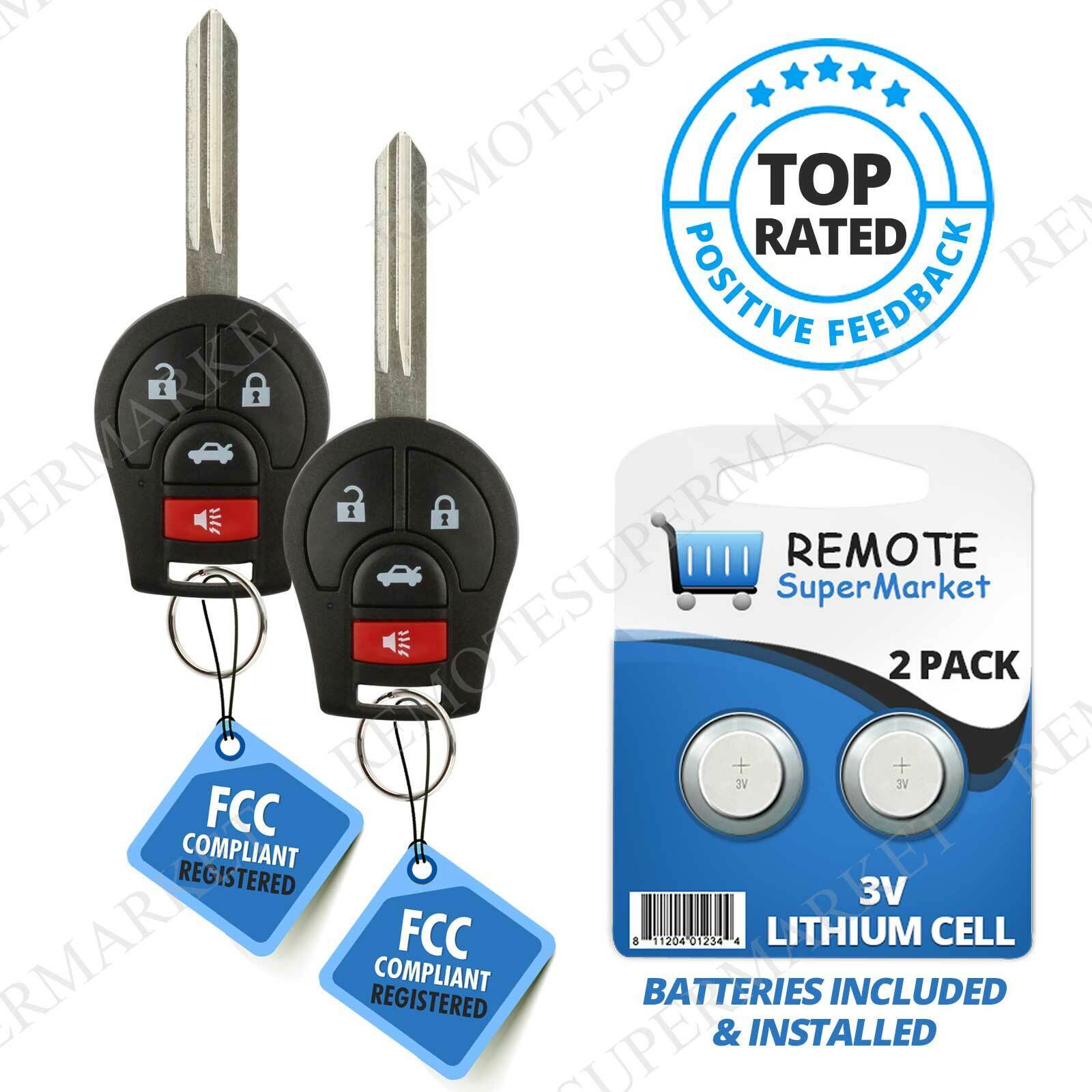 2 For Nissan Versa Sentra 2012 2013 2014 2015 2016 2017 Keyless Entry Remote Key