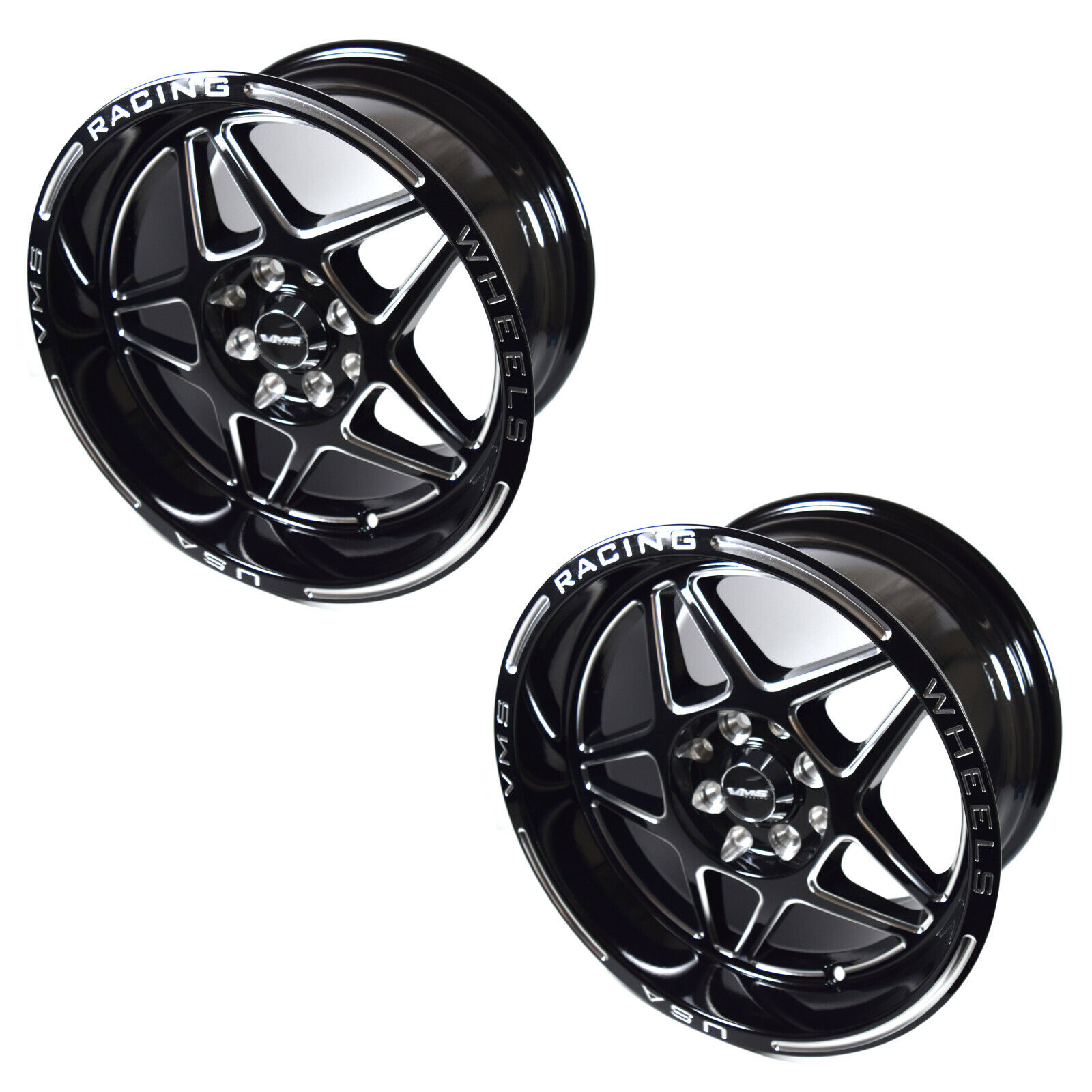 VMS Racing Delta 15X8 Black Polished Drag Rims Wheels 5X100 5X114 +20 5.3\