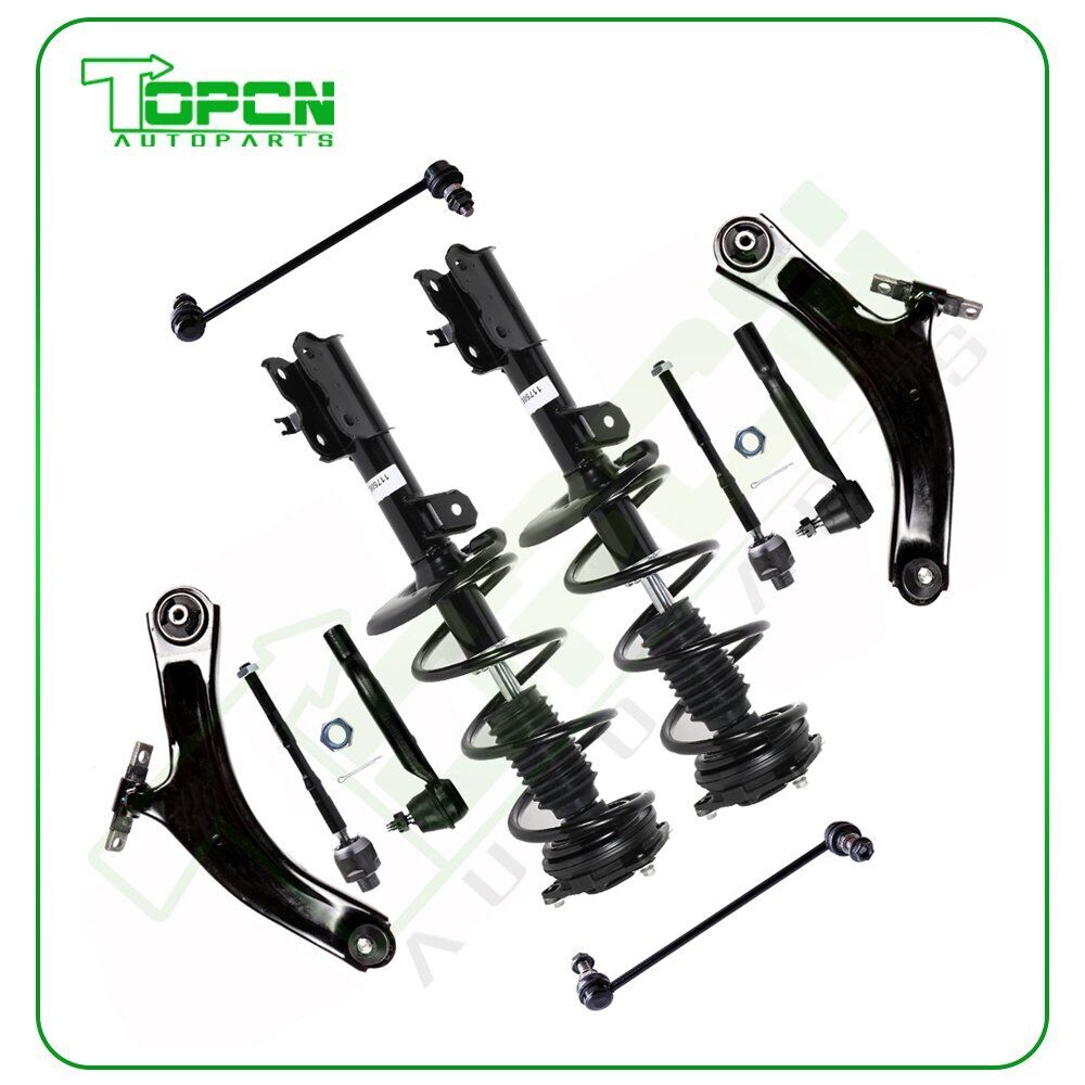 Fits Nissan Rogue 2008-2011 Front Strut + Lower Control Arm + Tie Rod + Sway Bar