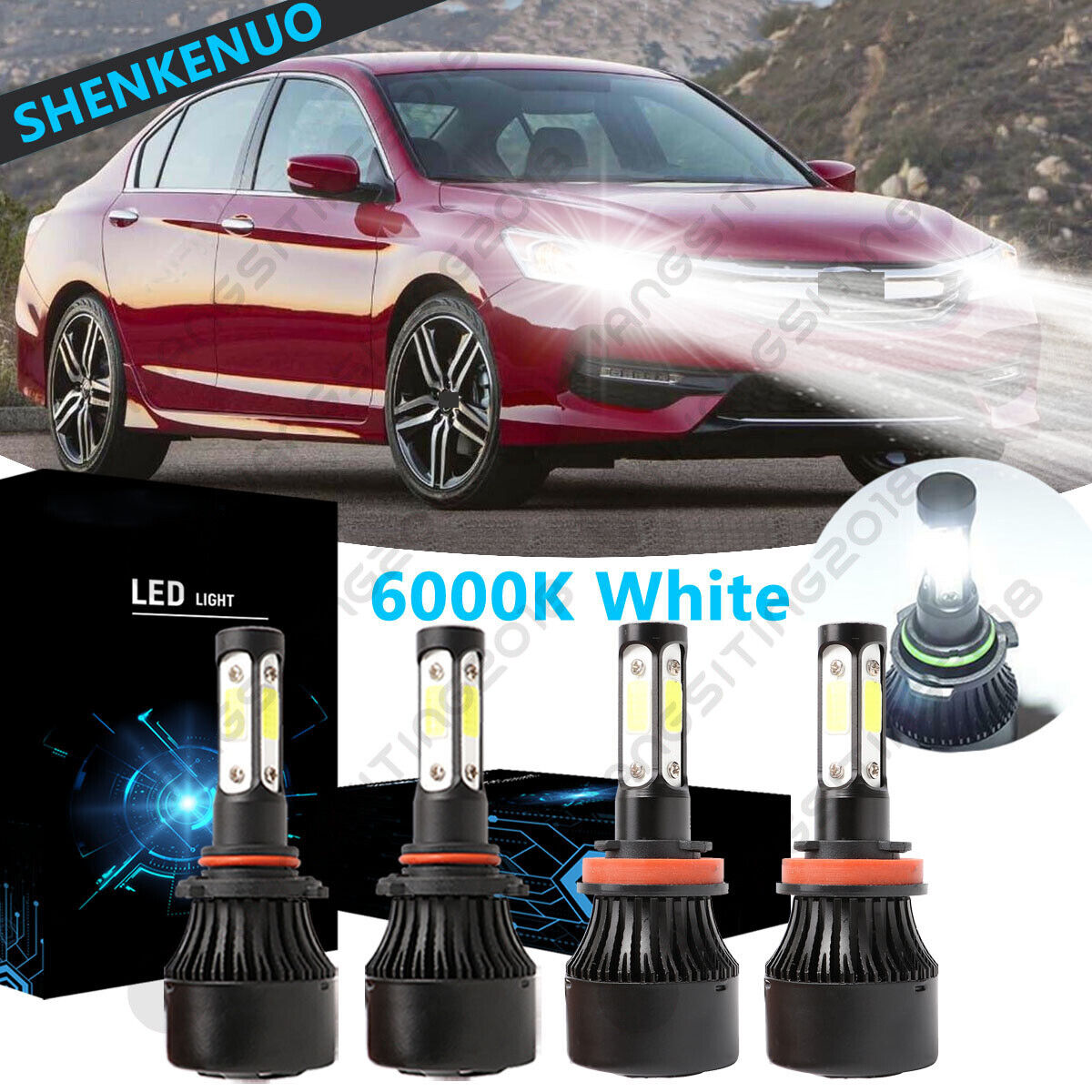 For Honda Accord Sport 2017-2016 - 4Side H11 9005 LED Headlight Bulbs Hi-Lo Beam