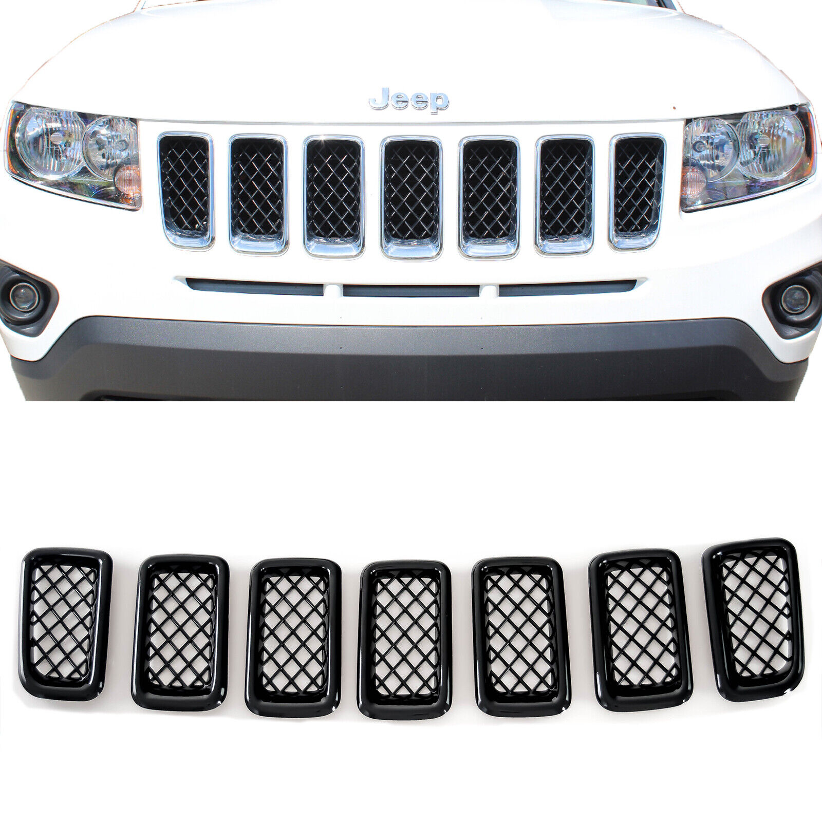 Patented Overlay Black Grille fits 11-17 Jeep Compass