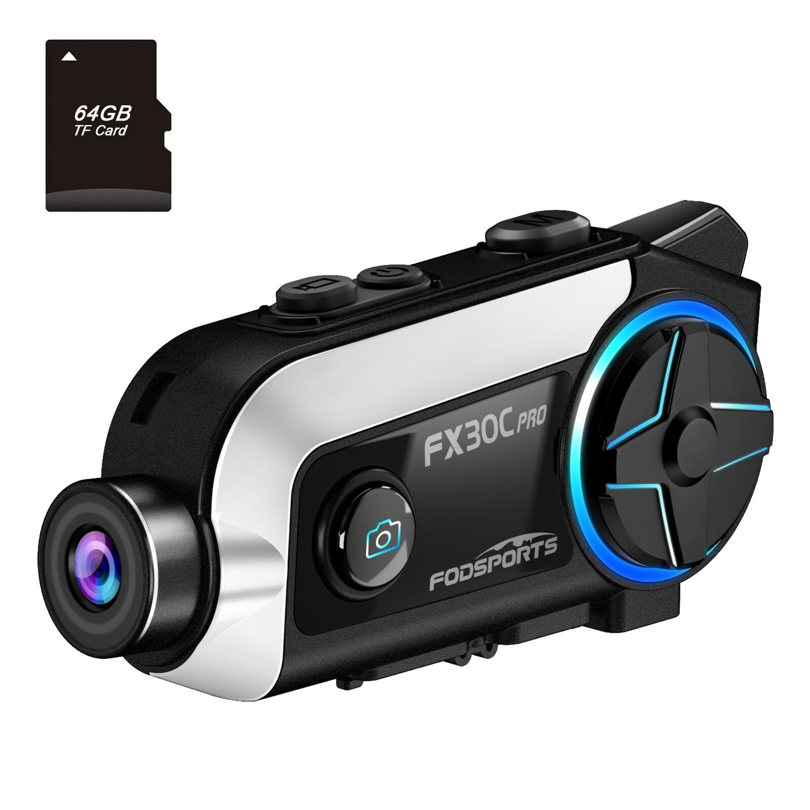 FODSPORTS Motorcycle Bluetooth Headset with Camera Upgraded FX30C PRO 2-Way 1...