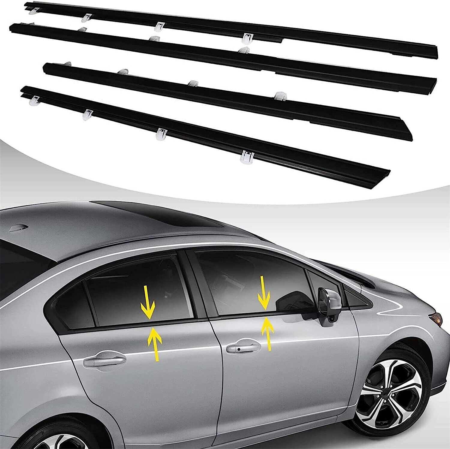 4Pcs Weatherstrip Window Moulding Trim Seal Belt Black For 2012-2015 Honda Civic