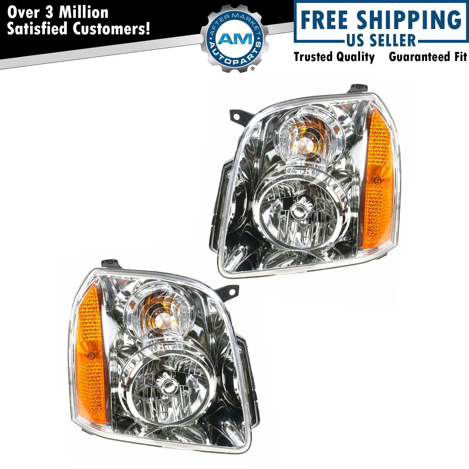 Headlights Headlamps Left & Right Pair Set of 2 for 07-14 GMC Yukon Yukon XL