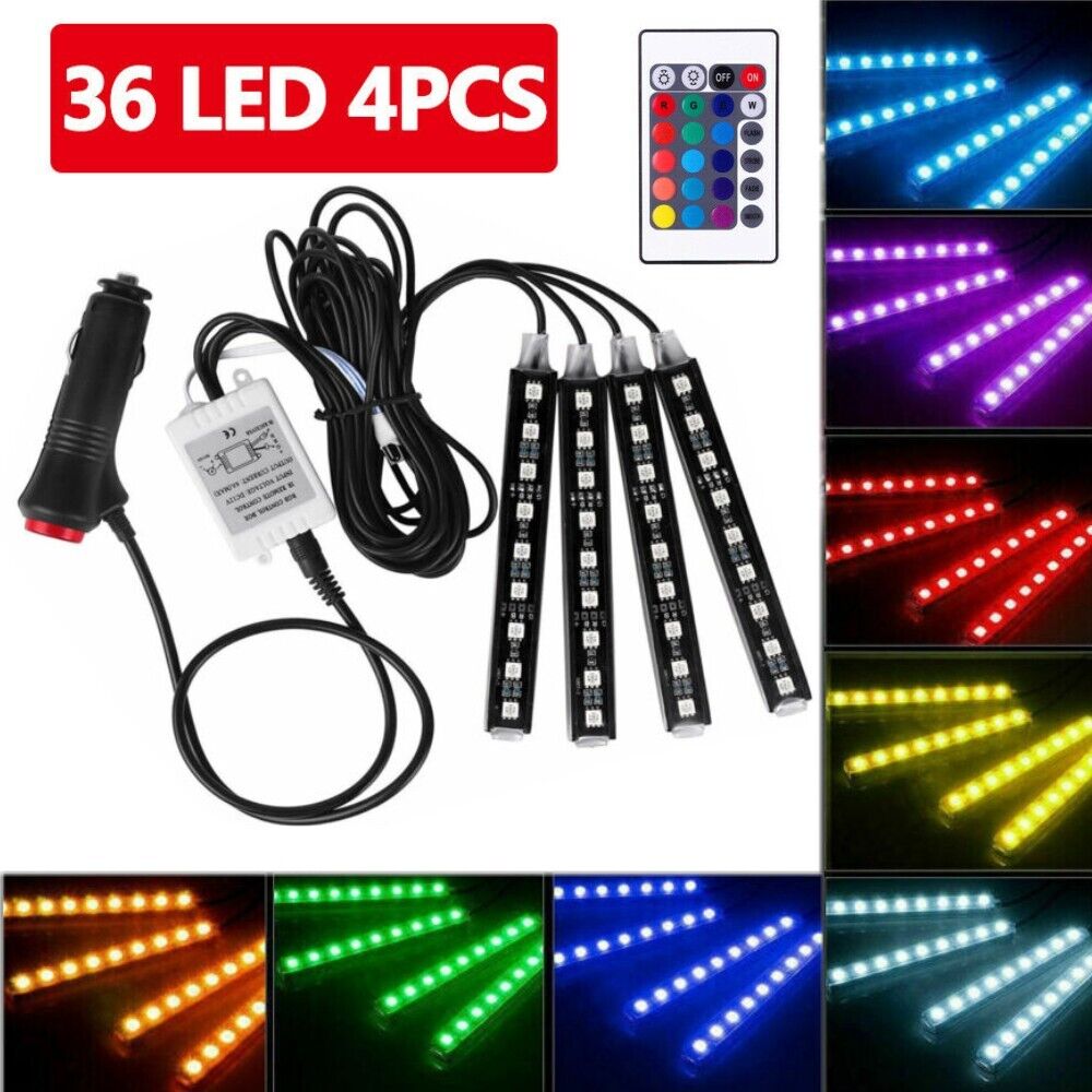 LED Car Interior Atmosphere Lights Strip Music Control Remote Truck Accessories