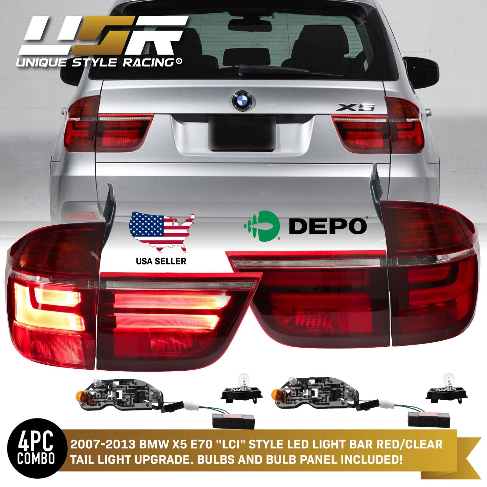 Plug&Play LCI OE Facelift Style Light Bar LED Tail Lights 4PCS For 07-13 BMW E70