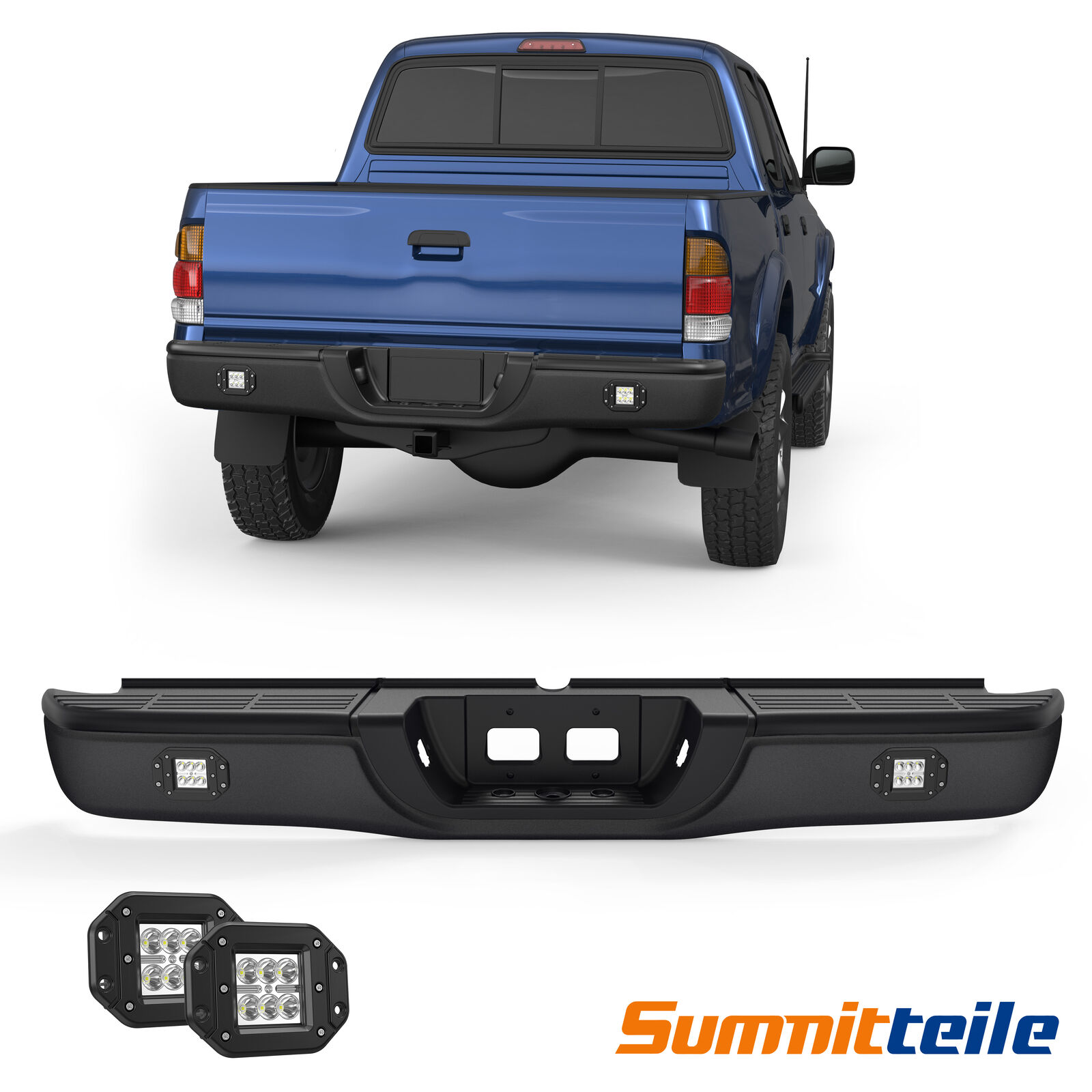 Black Rear Step Bumper Assembly w/LED Light For 2000-2006 Toyota Tundra Standard