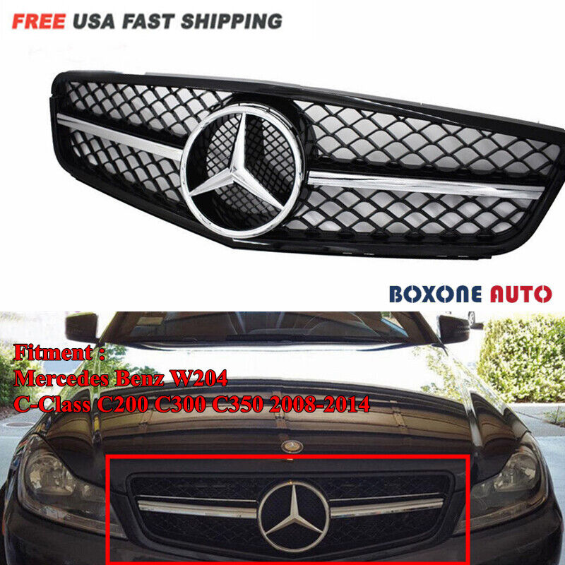 AMG Style Chrome Black Grille For Mercedes Benz C-Class W204 C300 C350 08-14