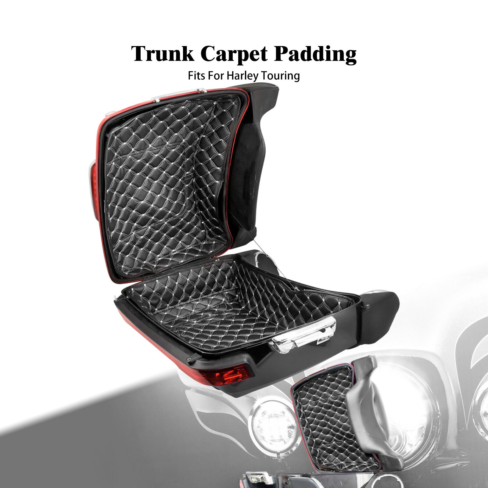 Black King Pack Trunk Carpet Liner White Thread Fit For Harley Touring  2014-23