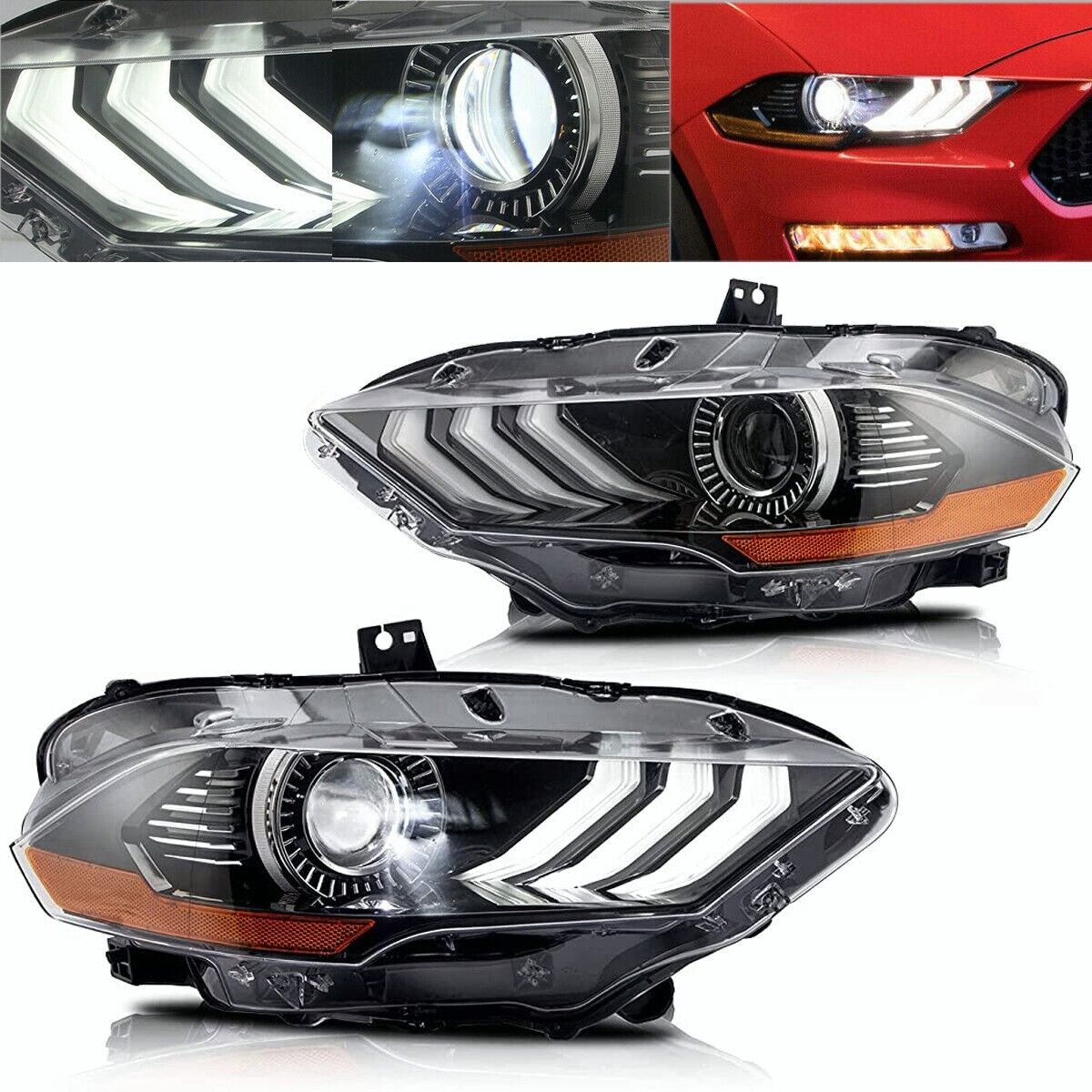 For 2018 2019 2020 2021 2022 2023 Ford Mustang LED Headlight Projector L&R Side 