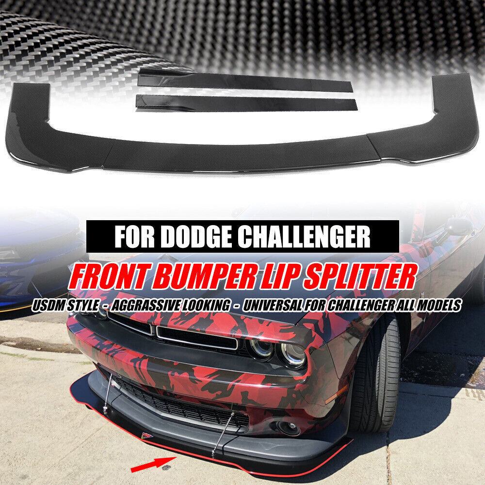Fits 12-19 Dodge Challenger  SRT Front Lip Splitter+ Side Skirts Carbon Look