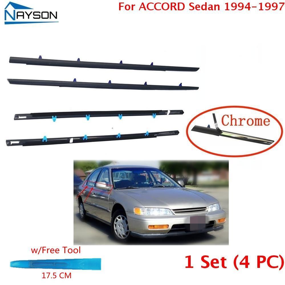For Accord Sedan 1994-1997 Window Weatherstrip 4PC Molding Trim Outer w/Tool