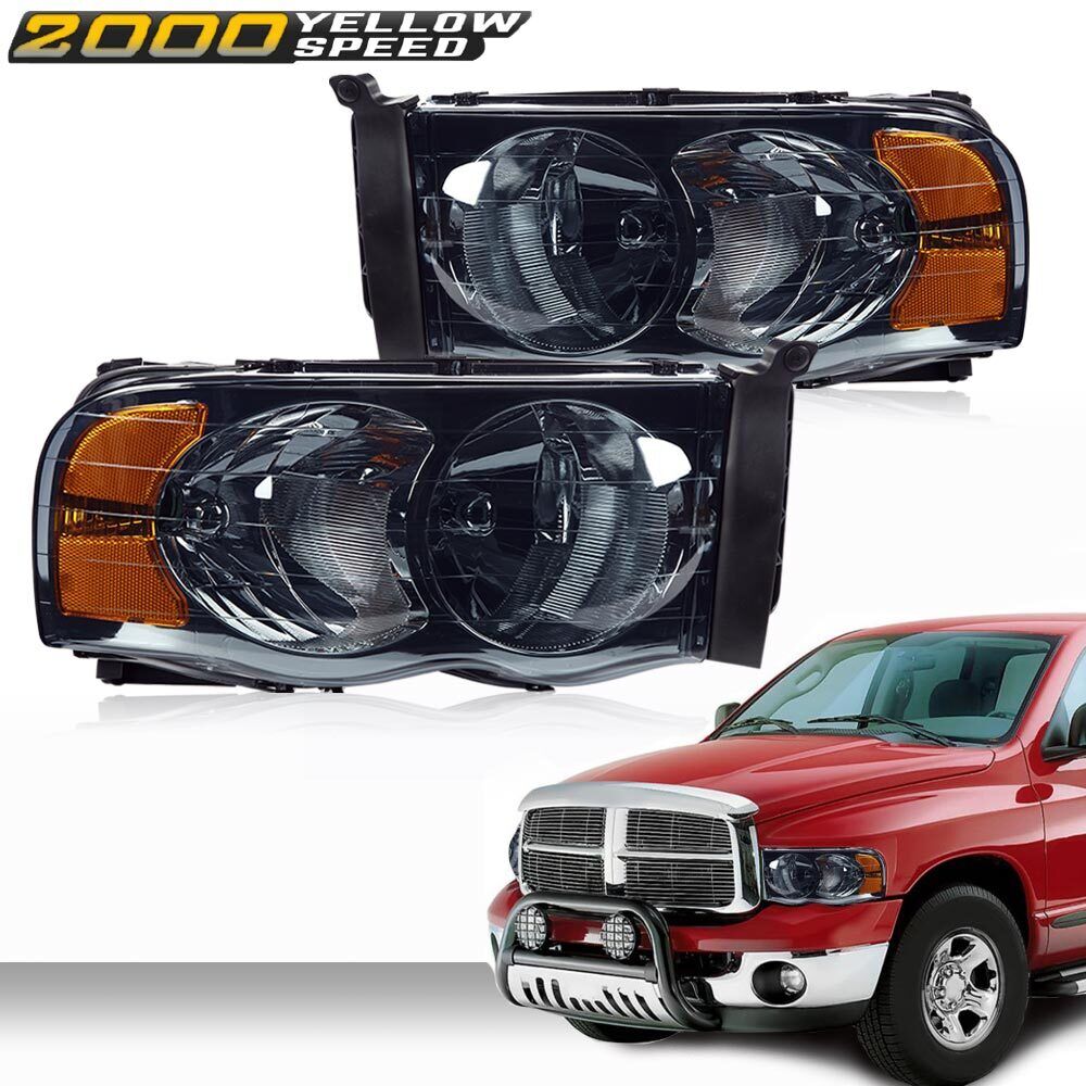 Smoke/Chrome Headlights Fit For 2002-2005 Dodge Ram 1500 / 03-05 Ram 2500 3500