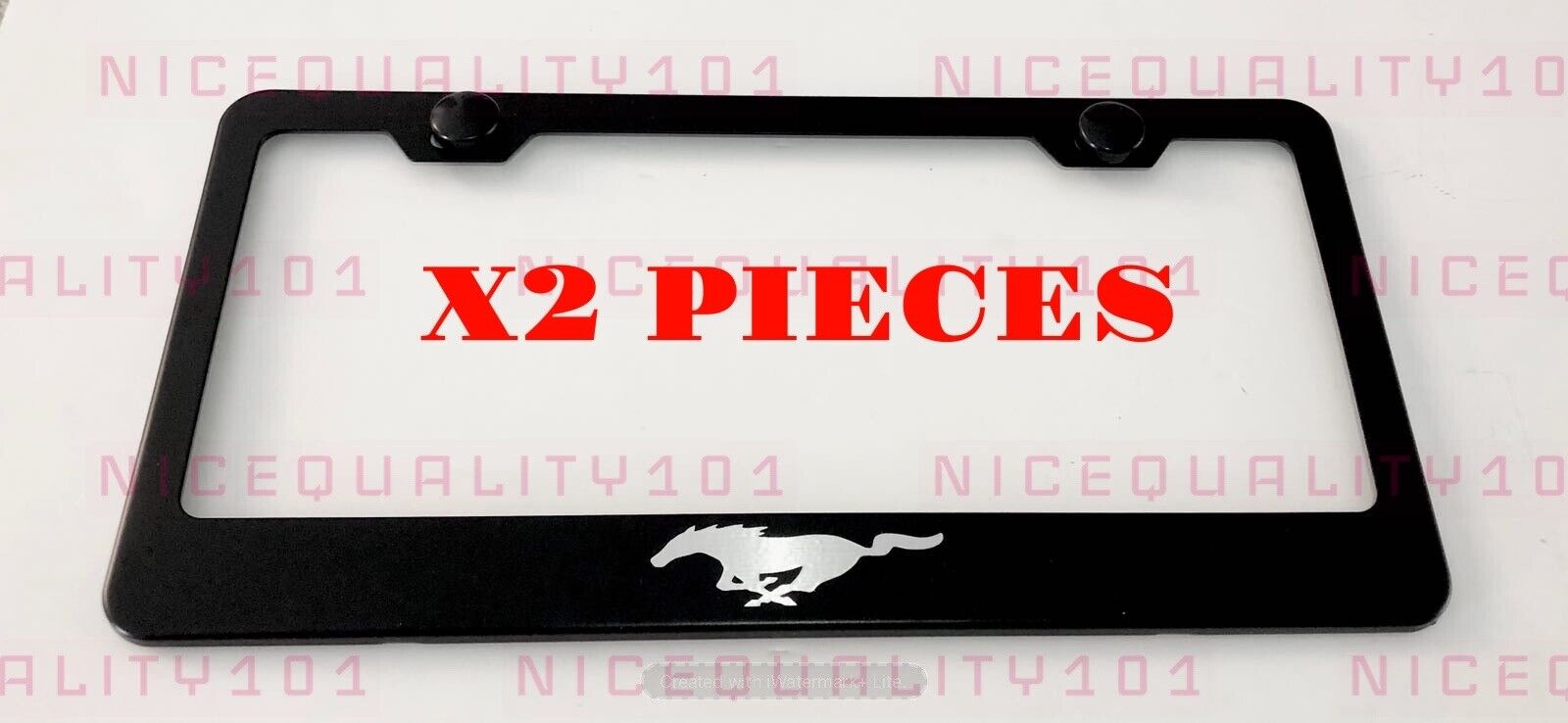 2X Mustang Stainless Steel Black Finished License Plate Frame Holder