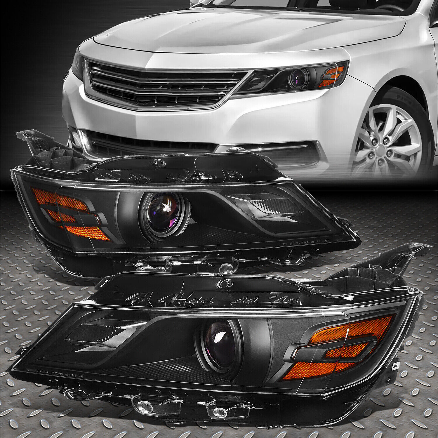 FOR 15-20 CHEVY IMPALA OE STYLE BLACK HOUSING AMBER CORNER PROJECTOR HEADLIGHTS
