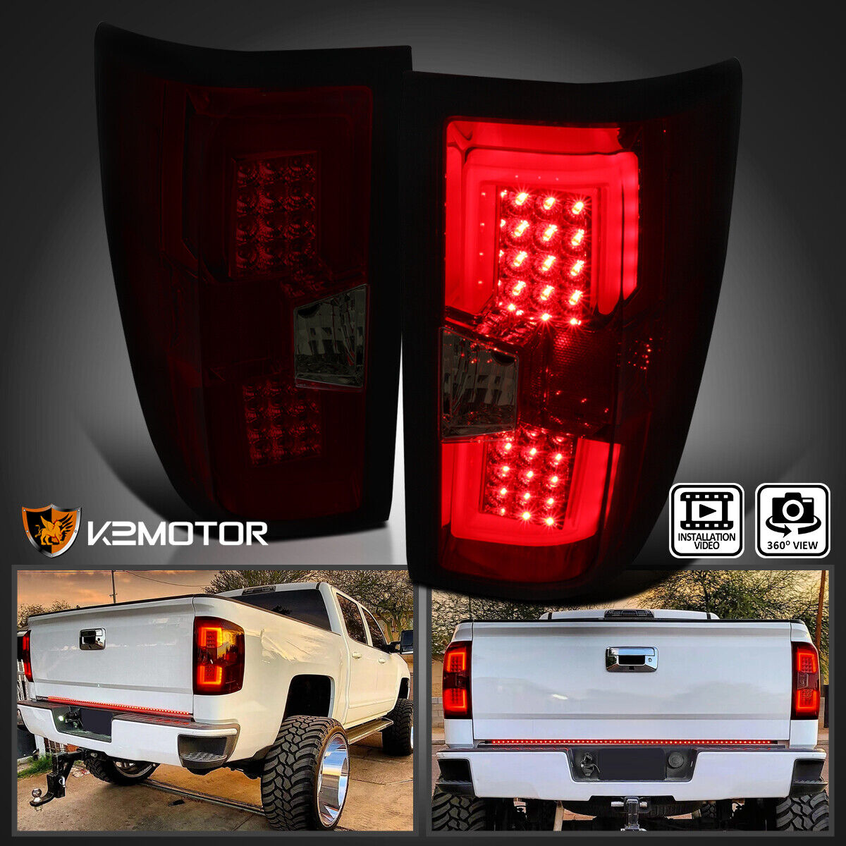 Red/Smoke Fits 2014-2018 Chevy Silverado 1500 2500HD 3500HD LED Tail Lights