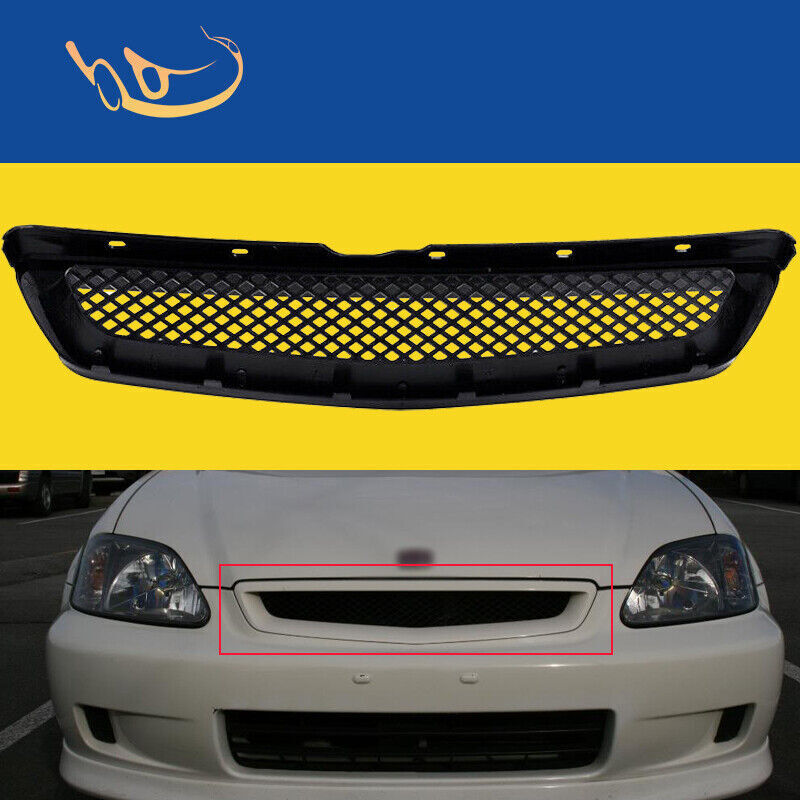 For 1999 2000 Honda Civic Type-R Front Bumper Upper Grille Black Mesh Grill ABS