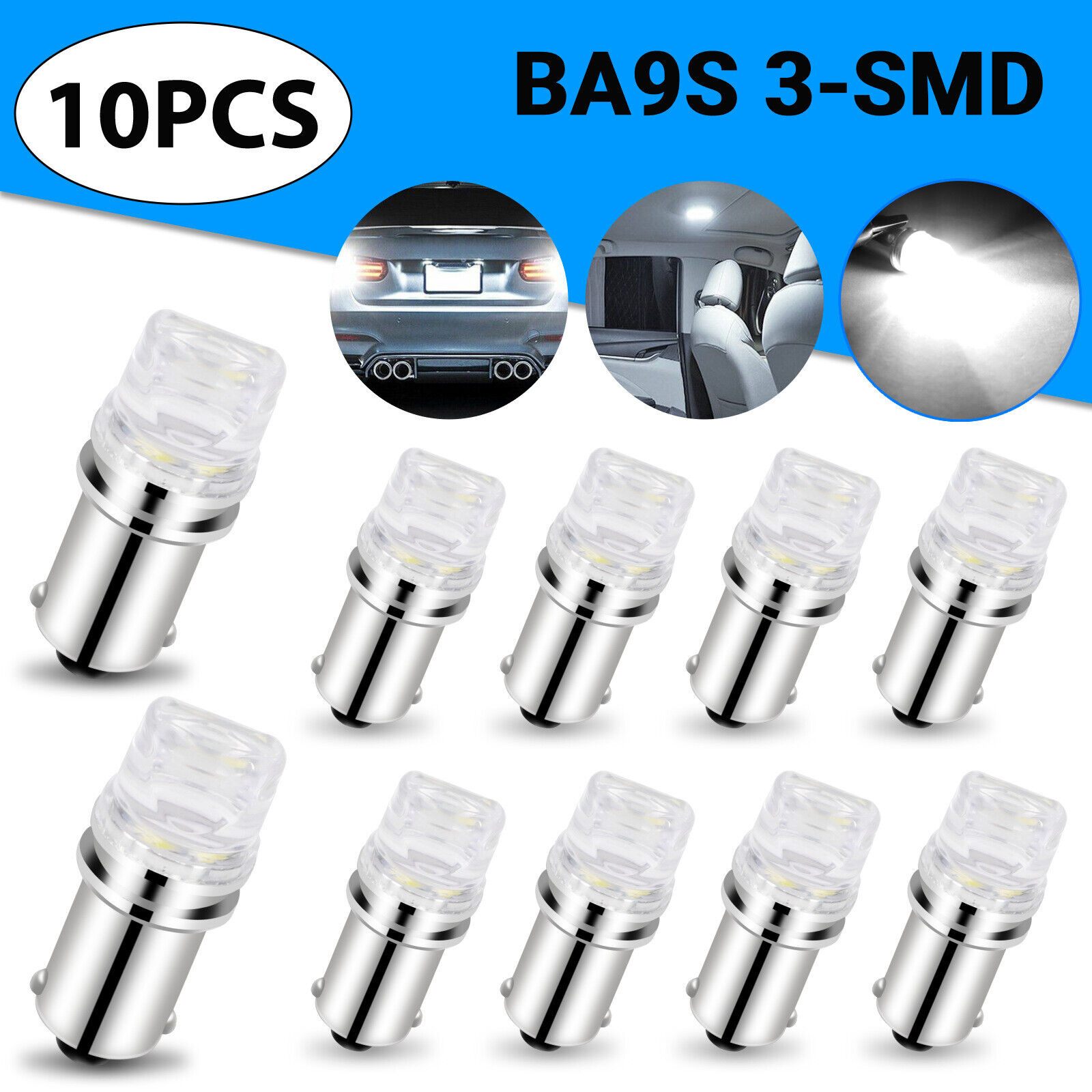 10X BA9S White LED Car Instrument Panel Gauge Dash Interior Light Bulbs 1815 T4W
