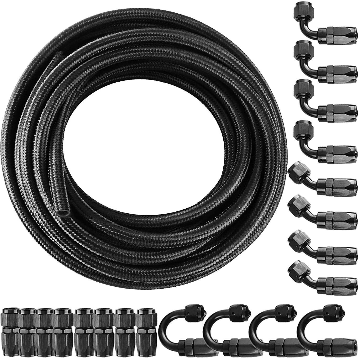 33FT AN8 Stainless Steel Braided CPE Fuel/Oil Hose Line + 20pcs Fittings Kit