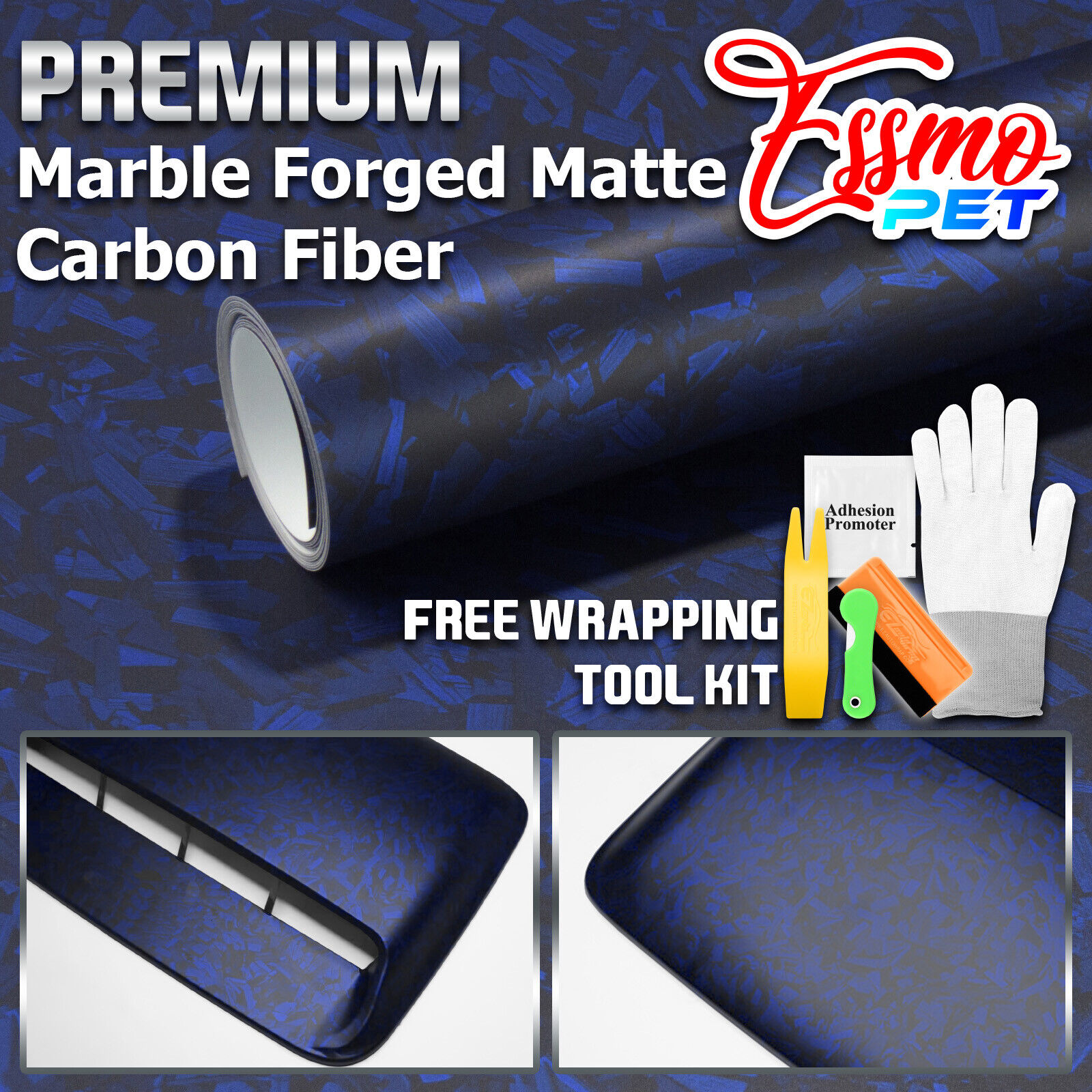 ESSMO PET Marble Forged Matte Carbon Fiber Royal Blue Car Vehicle Vinyl Wrap