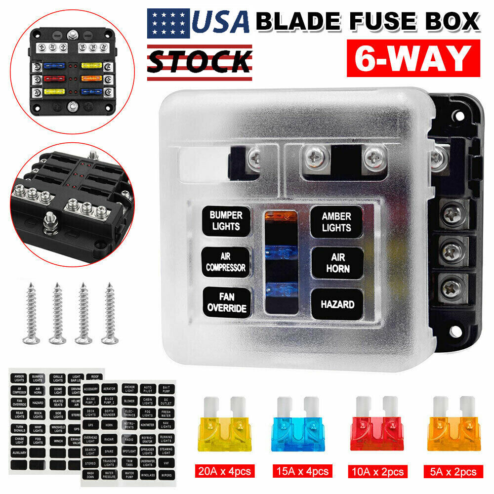 Blade Fuse Box Block 6 Way 12V 32V Holder LED Indicator Car Auto Boat Marine Kit