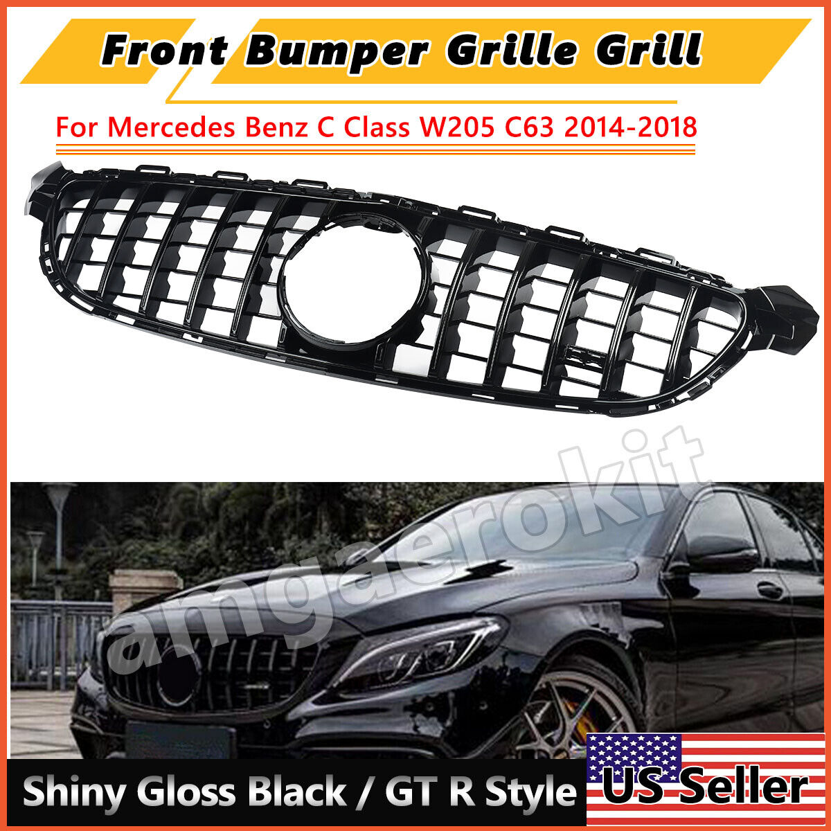 GTR Style Front Bumper Grill Grille For Benz W205 C205 C205 A205 AMG C63 2014-18