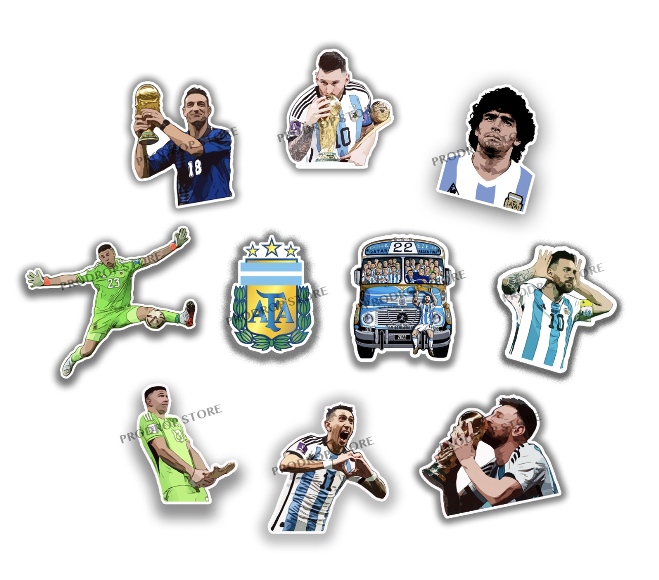 10PCS Argentina Sticker Pack Campeón World Cup Qatar 2022 Lionel Messi 10 Decals