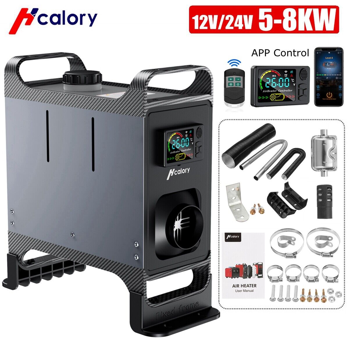 Hcalory 8KW 12V 24V Diesel Air Heater bluetooth All-in-one LCD Remote Control 