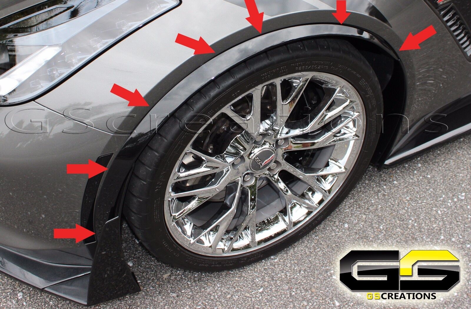 C7 Corvette Z06 Grand Sport Front Wheel Moldings Spats Painted Carbon Flash